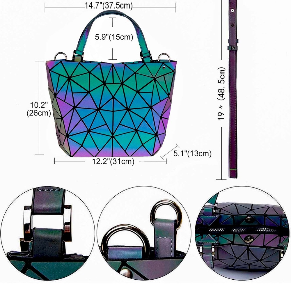 ⭐️⭐️GEOMETRIC LUMINOUS HOLOGRAPHIC BLACK PURPLE COLOR CHANGING TOTE BAG